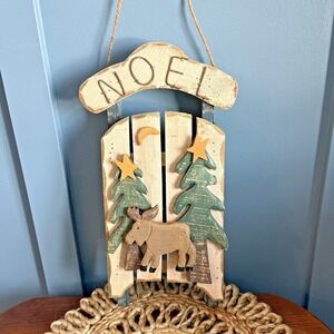 Rustic Moose Noel Wood Door Hanger Cabin Lodge Adirondack Wall Decor 17"